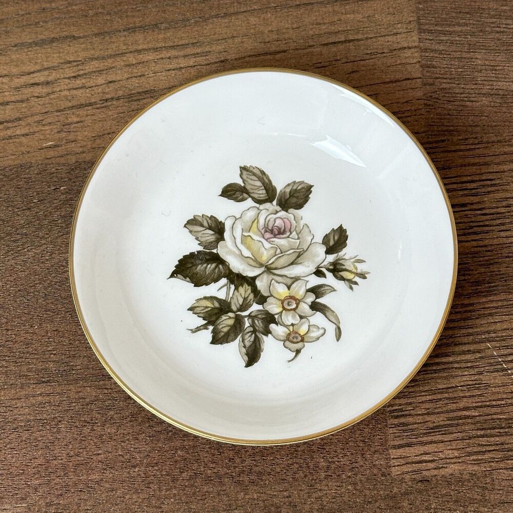 Vtg Royal Worcester Fine Bone China Rose Cigarette Ashtray Butter Trinket Dish